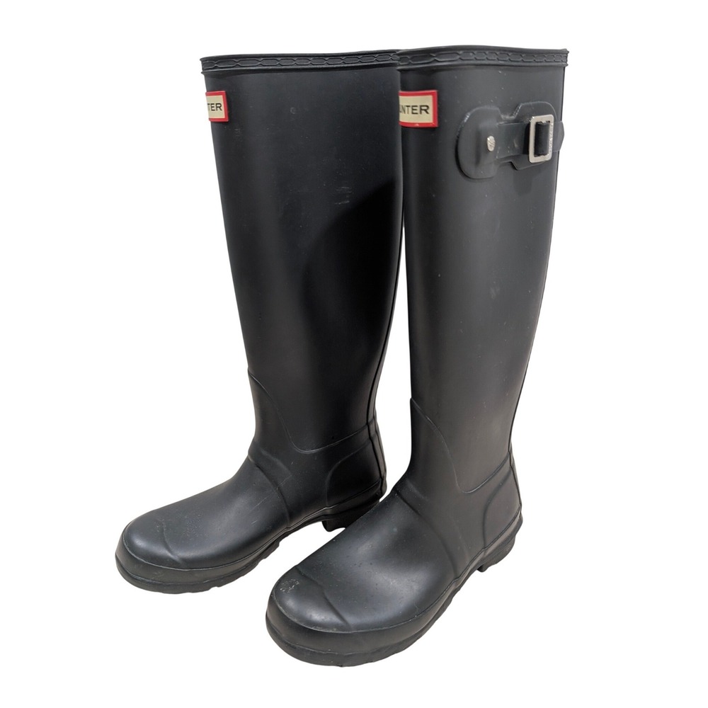Hunter Original Wellies Tall Rain Boots Matte Black Rubber Waterproof US 7 EU 38